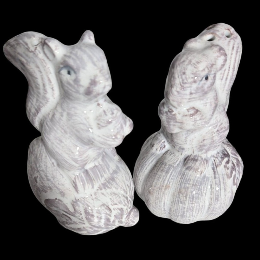Squirrel Salt and Pepper Shakers Ceramic White‎ Woodland Kitchen Decor Fall